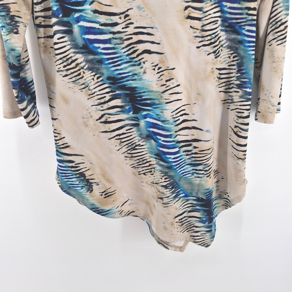 Chico's Travelers 0 Small Blue Abstract Animal Print Tunic Asymmetrical Hem Top - Picture 4 of 13
